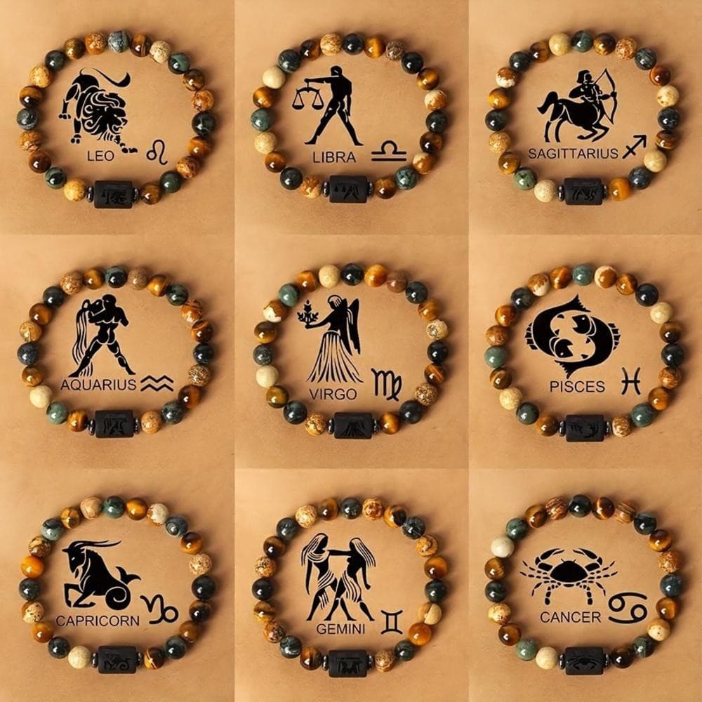 Pulseira de constelação estilo masculino e feminino, 12 constelações, astrologia, 8 mm, obsidiana Natural, Cerrite, PTVB