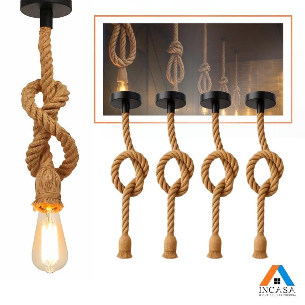Kit 2 Pendente Luminária Corda Sisal 1,5 Metros Bivolt 110v 220v Retro Vintage Rústico Decorativo E27