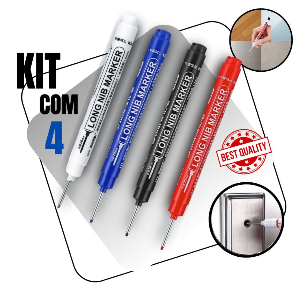 KIT 4 CANETAS MARCADORA PERMANENTE  DE PONTA LONGA FURO CARPINTEIRO/PEDREIRO!