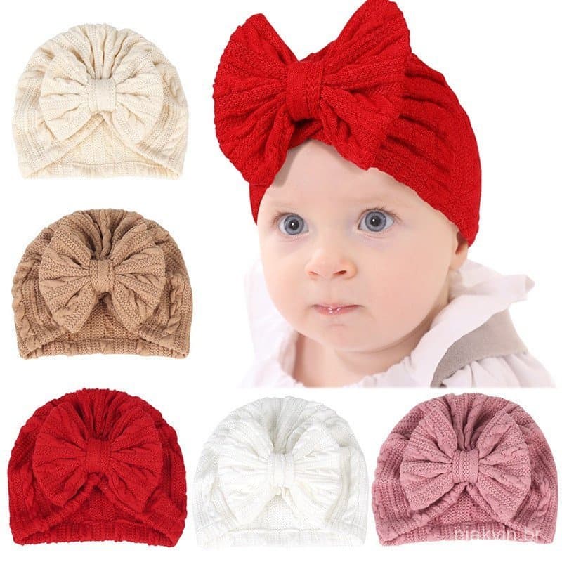 Grande Nó De Laço Baby Tricotado Fita De Cabeça De Bebê Cor Sólida Respirável Turban Infantil Macia