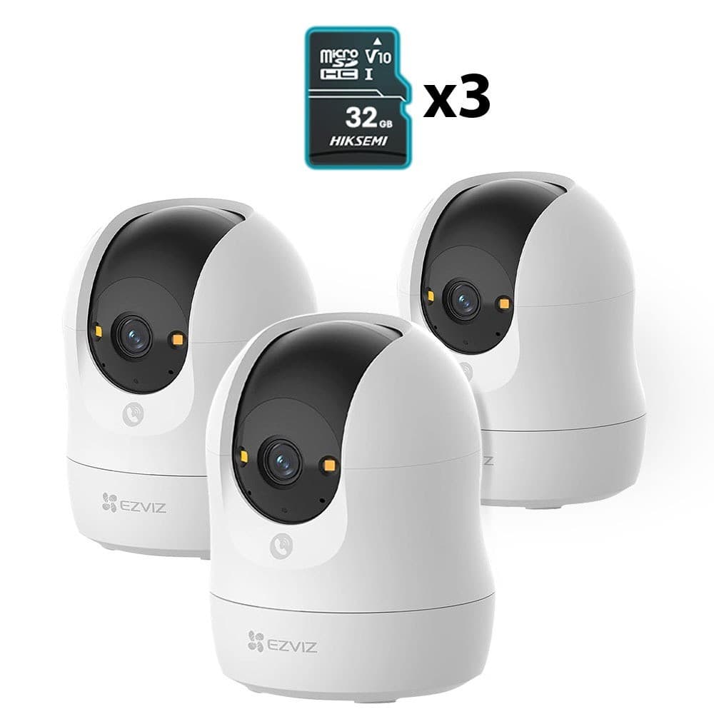 Kit 3x Câmera WiFi EZVIZ C6N G1 3K 5MP Ultra HD + 3x 32GB