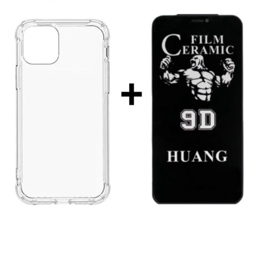 Kit 2em1 Capa TPU + Película Cerâmica Privacidade iPhone X XS 11 12 13 14 15 16 Pro Max _AllMix