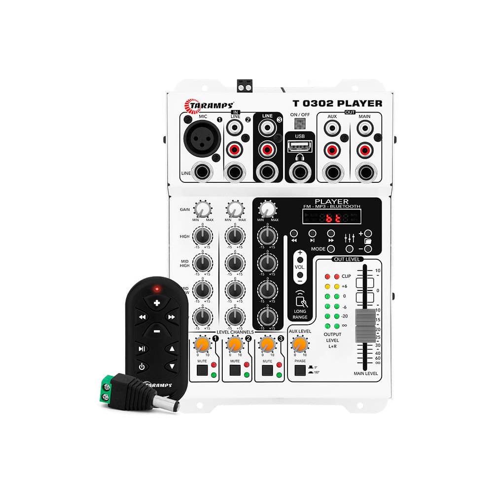 MESA DE SOM AUTOMOTIVO TARAMPS T 0302 PLAYER MIXER EQUALIZADOR