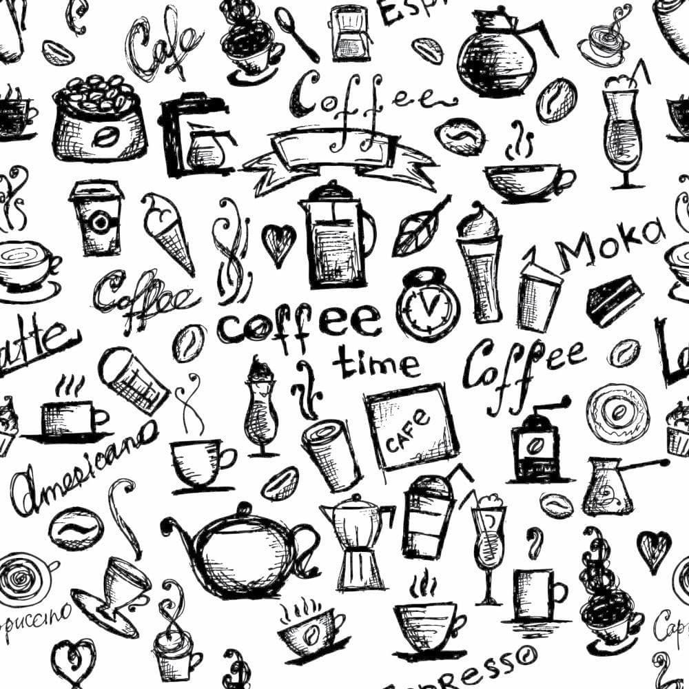 Papel De Parede Café Cozinha Autocolante Lavável Cor Branco e Preto 3D Impermeável