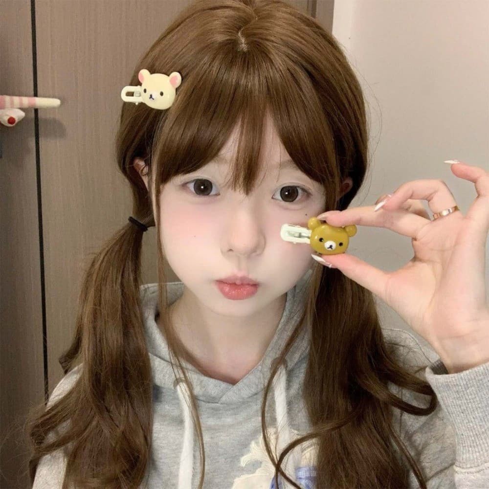Presilha de Cabelo Urso Casual Dois Bonitos Desenhos Animados Kawaii Presilha de Franja de Doze Lados Estilo Universitár