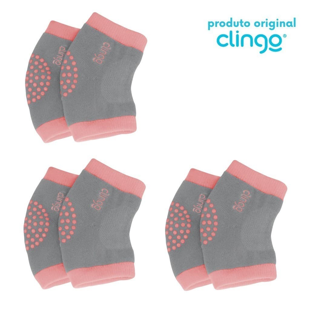 3 Pares de Joelheiras Infantil Antiderrapante Clingo Rosa/Cinza -  Bolinhas Antiderrapantes