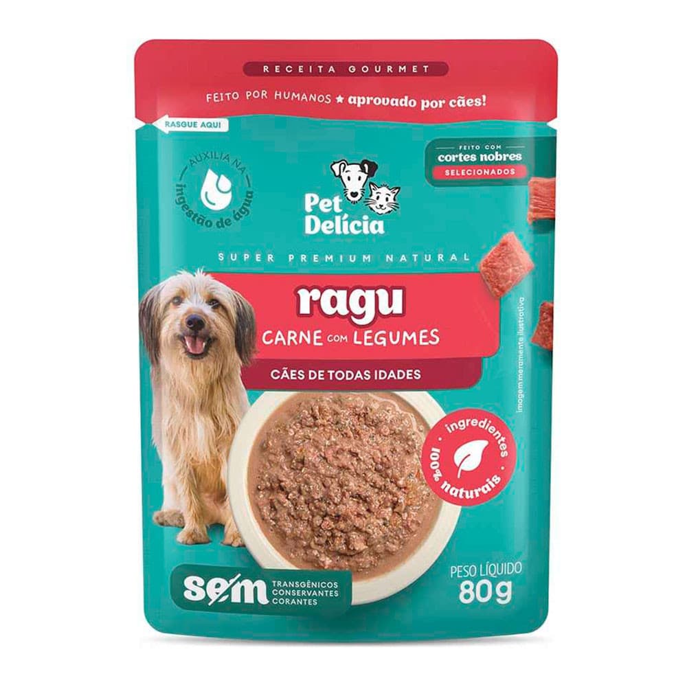 PET DELÍCIA RAÇÃO ÚMIDA SACHE RAGU CARNE LEGUMES CÃO 80G