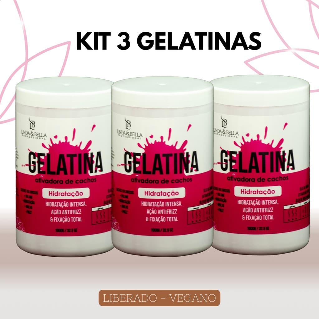 Kit 03 Super Gelatina Capilar Super Definição e Fixação Intensa 1Kg