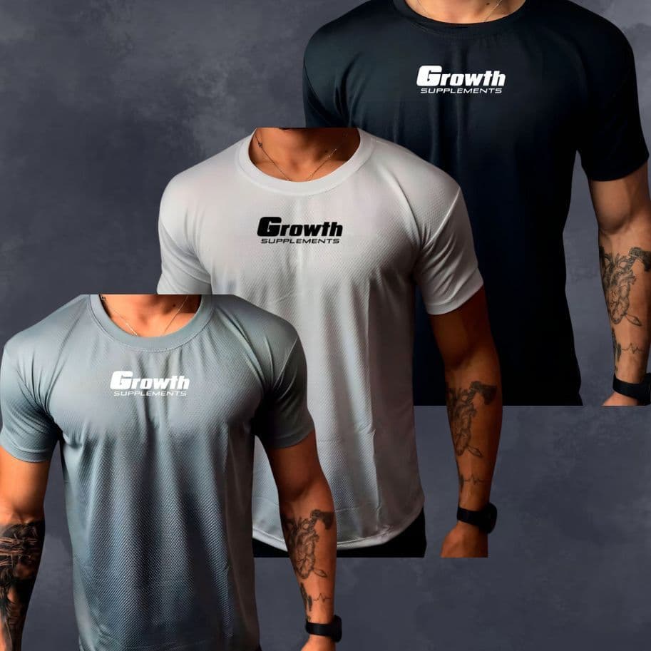 Kit 3 Camisa GROWTH 01 Masculina para Esporte – Tecido DryFit Furadinho com Modelagem Slim, dia a dia, confortável