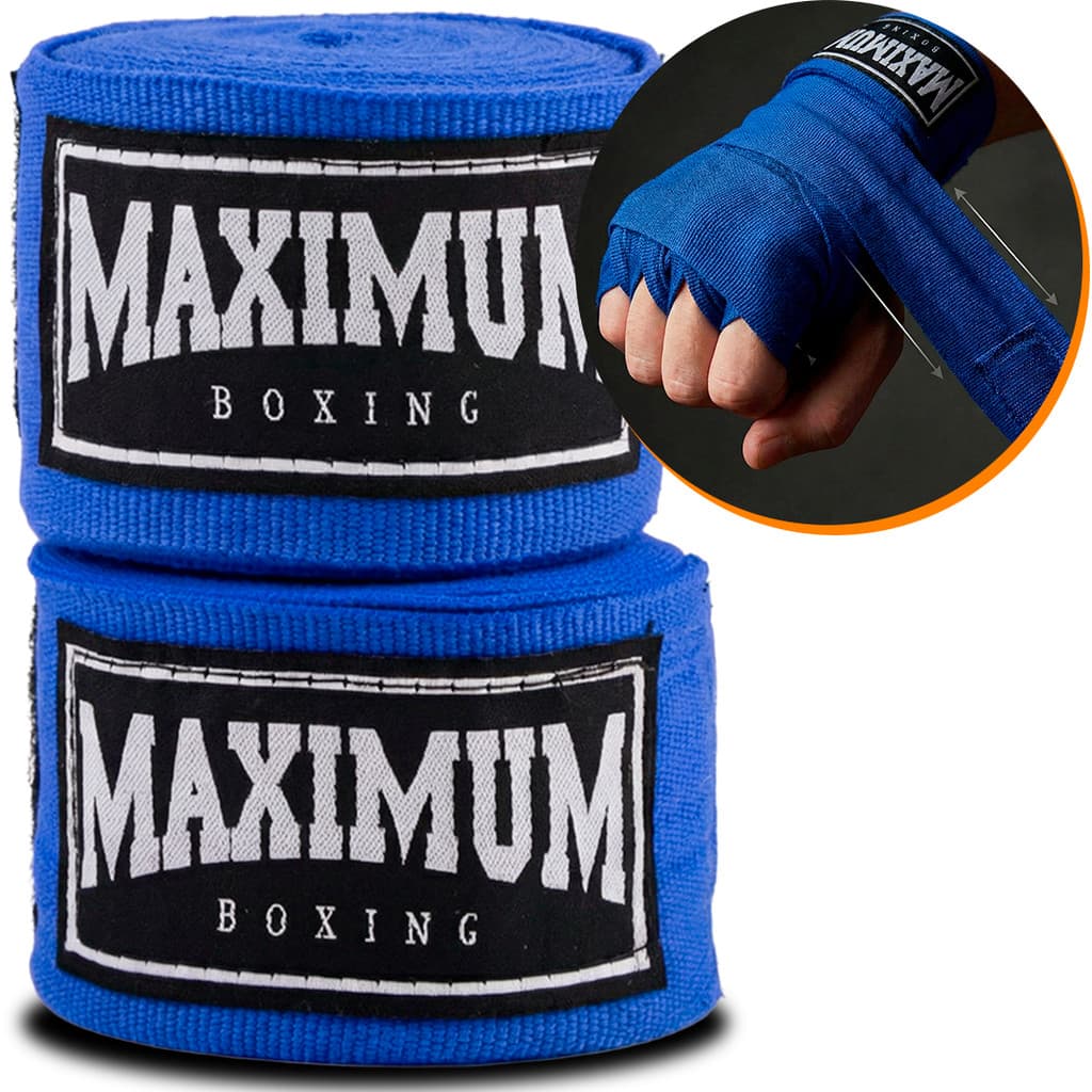 Bandagem Azul 3 Metros Muay Thai Boxe Kickboxing Par Atadura Artes Marciais Maximum Boxing