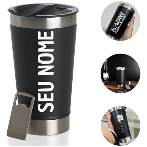 Copo Térmico Cerveja Abridor Personalizado Nome E Time Ofer Cor Preto Sua Logo