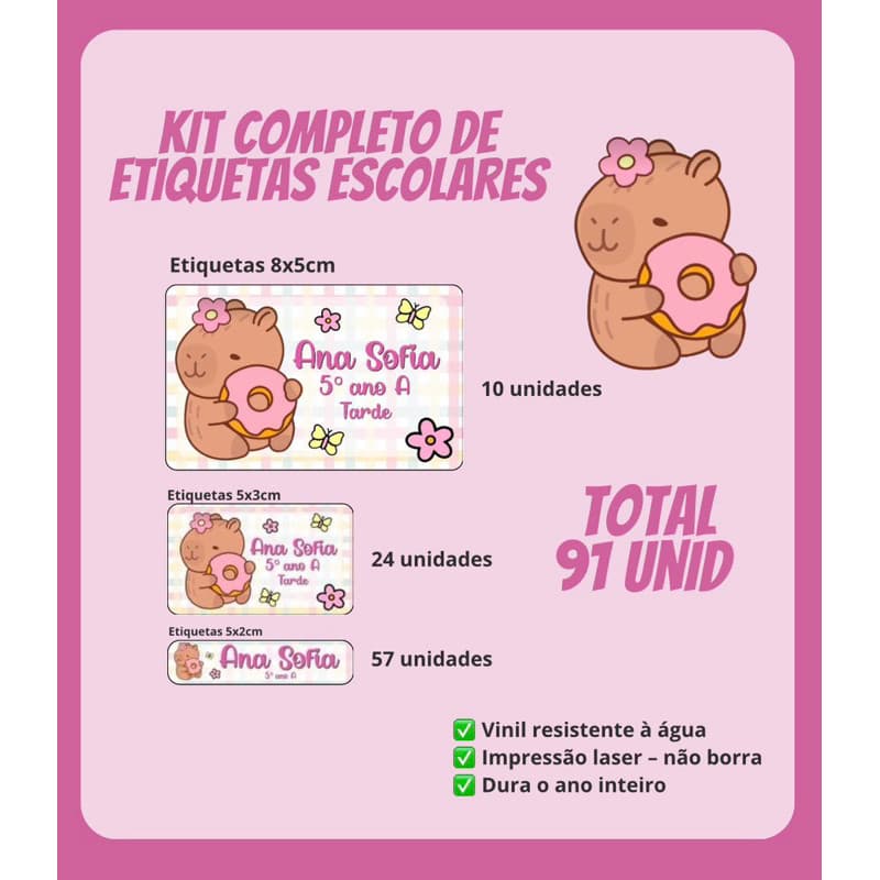 Etiquetas Escolares Personalizadas – 91 Unidades | Vinil Laser Resistente à Água