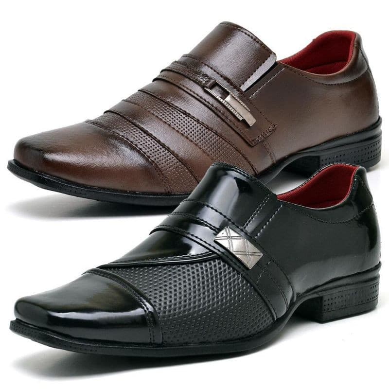 Kit 2 Pares Sapato Social Masculino Marrom Preto Confortável Trabalho Elegante Igreja Formatura Pai