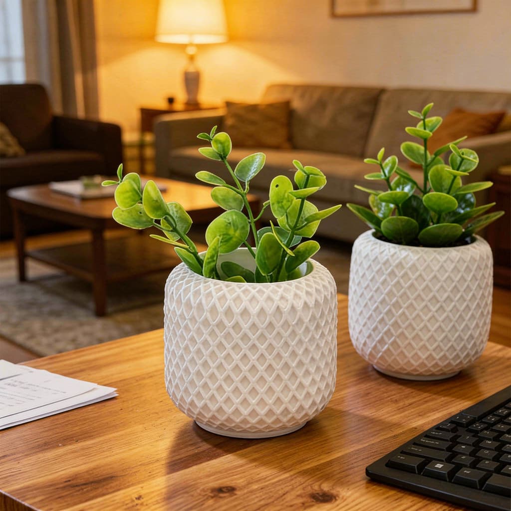 Kit 2 Vasinhos com Plantas  Vaso Decorativo em Gesso para e Cactos Decoração Salas Pequena
