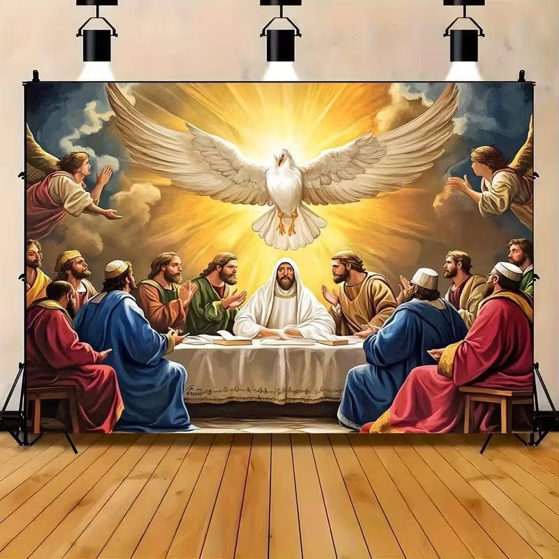 Quadro Decorativo Painel Religioso Última Ceia e Espírito Santo