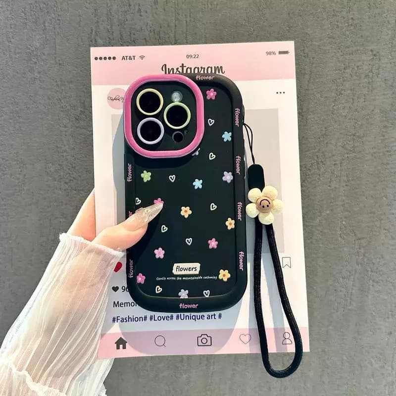 Capinha Capa Para iPhone XR 11 12 13 14 15 16 17 PRO MAX 14 15 16 PLUS Silicone À Prova de Choque florzinhas