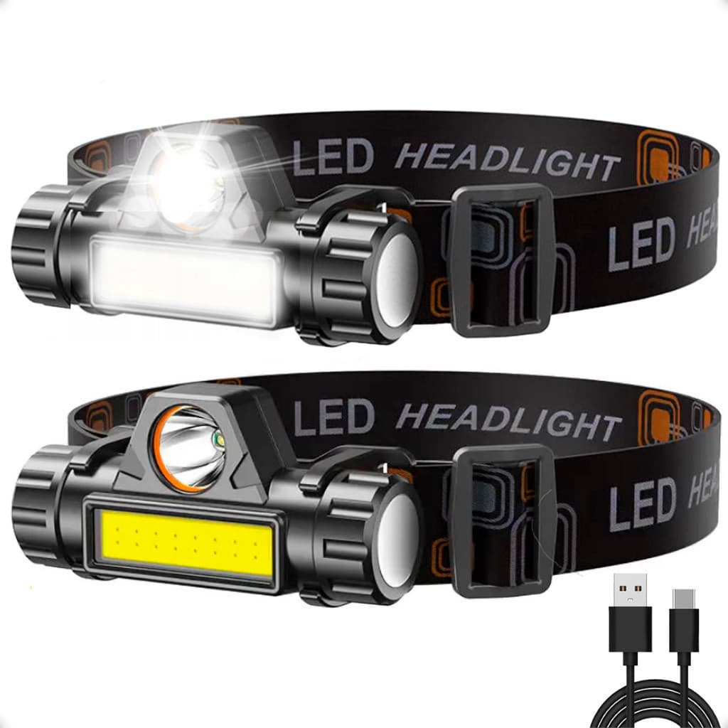 LANTERNA DE CABEÇA LED COB HIGH POWER TRIPLA PARA CAMINHADA PESCA RECARREGÁVEL PORTÁTIL