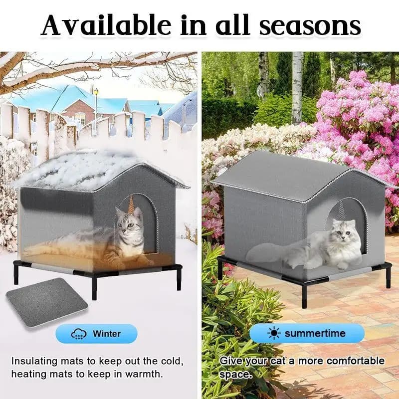 Um Aconchegante Abrigo para Animais de Estimação, uma Casa para Gatos ao Ar Livre Feita de Tecido Oxford com Estrutura -