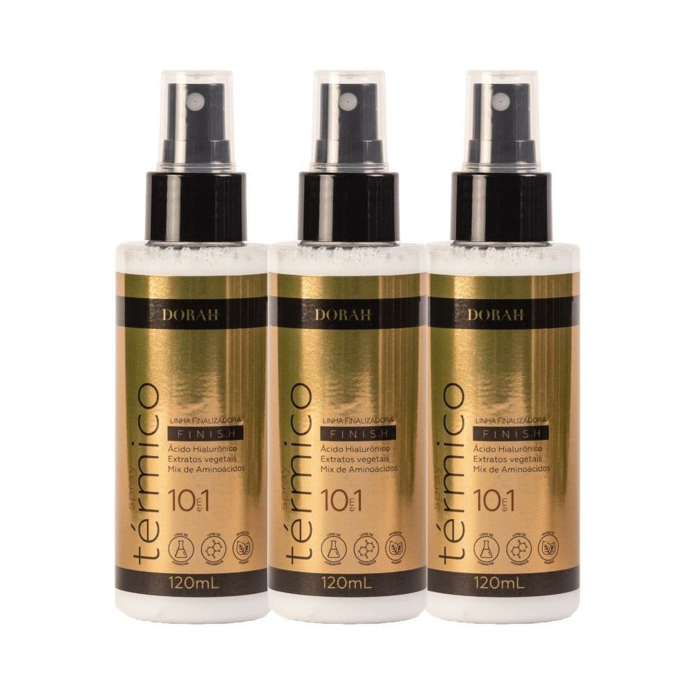 Kit com 3 Sprays Protetor Térmico Profissional 10 em 1 - 120ml - Dorah Beauty- Maciez Intensa