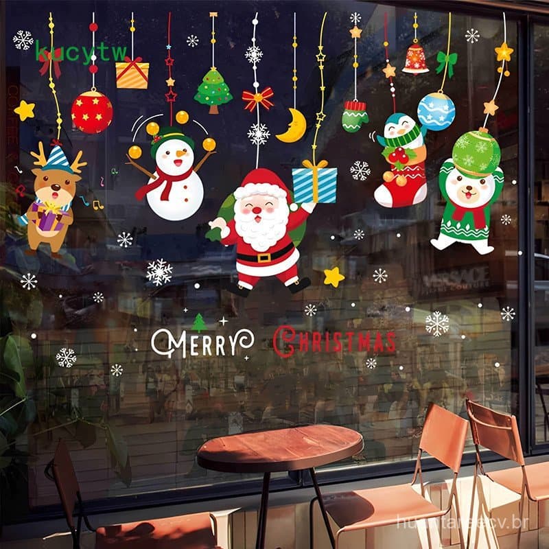 KW Feliz Natal Decoração Para Casa Janela De Parede Adesivo Ornamentos Floco De Neve Árvore Porta Deslizante Loja Removí