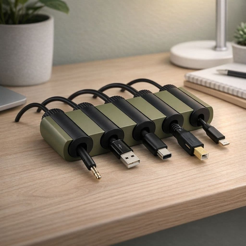 Organizador de Cabos de Mesa 5 Slots Compatível USB C USB A Lightning P2 Setup Escritório