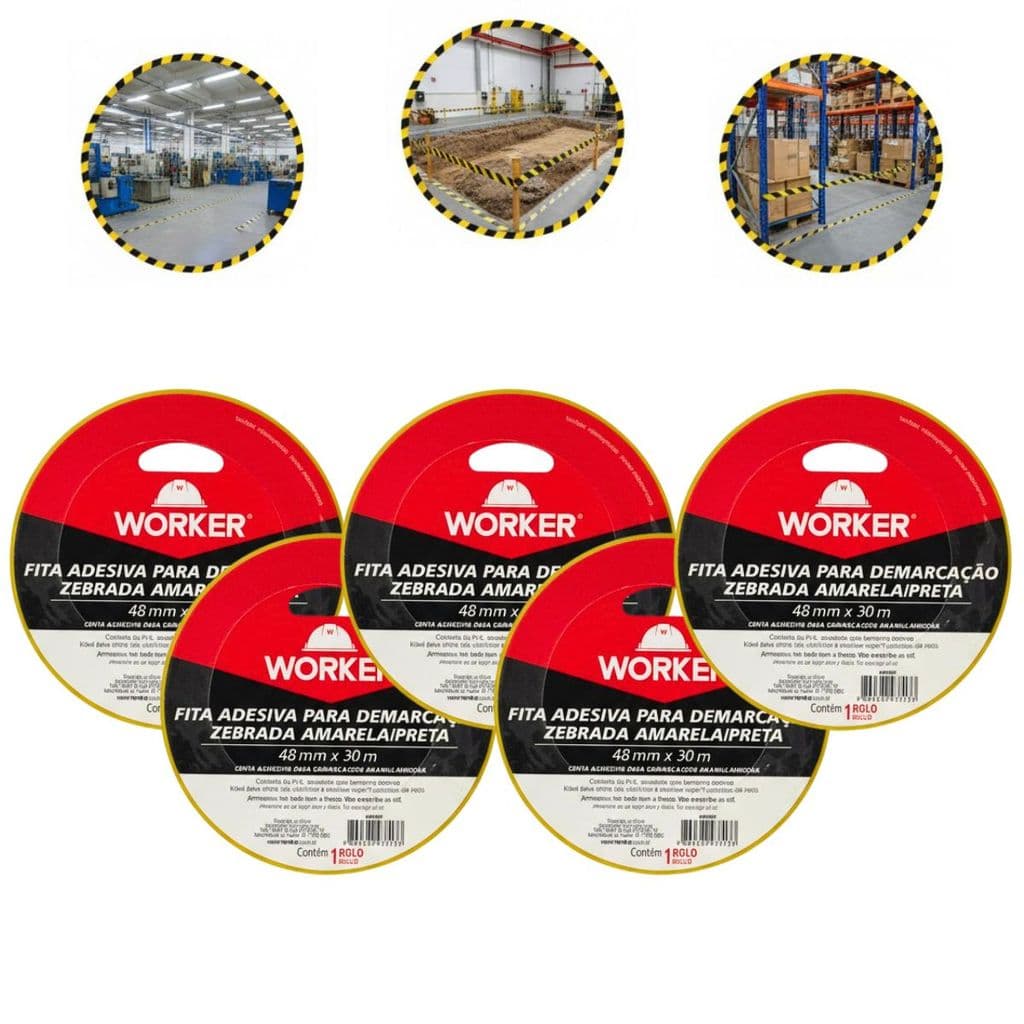 5 Fitas Demarcação Solo Aderente 48mm X 30mt Zebrada Worker