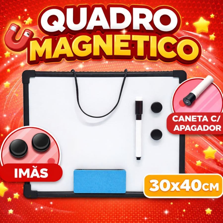 Moldura Quadro Branco Magnético Com Caneta E Imã Cores 30x40cm Apagável Volta Ás Aulas Escolar