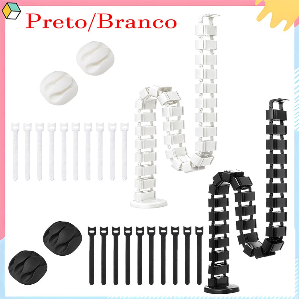 Organizador de cabos flexíveis com laços, manga de fio de comprimento ajustável para mesa em pé, organizador