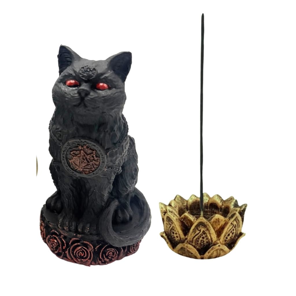 Kit Gato com Rosas e Mini Incensário Lótus - Amor e Bem-Estar