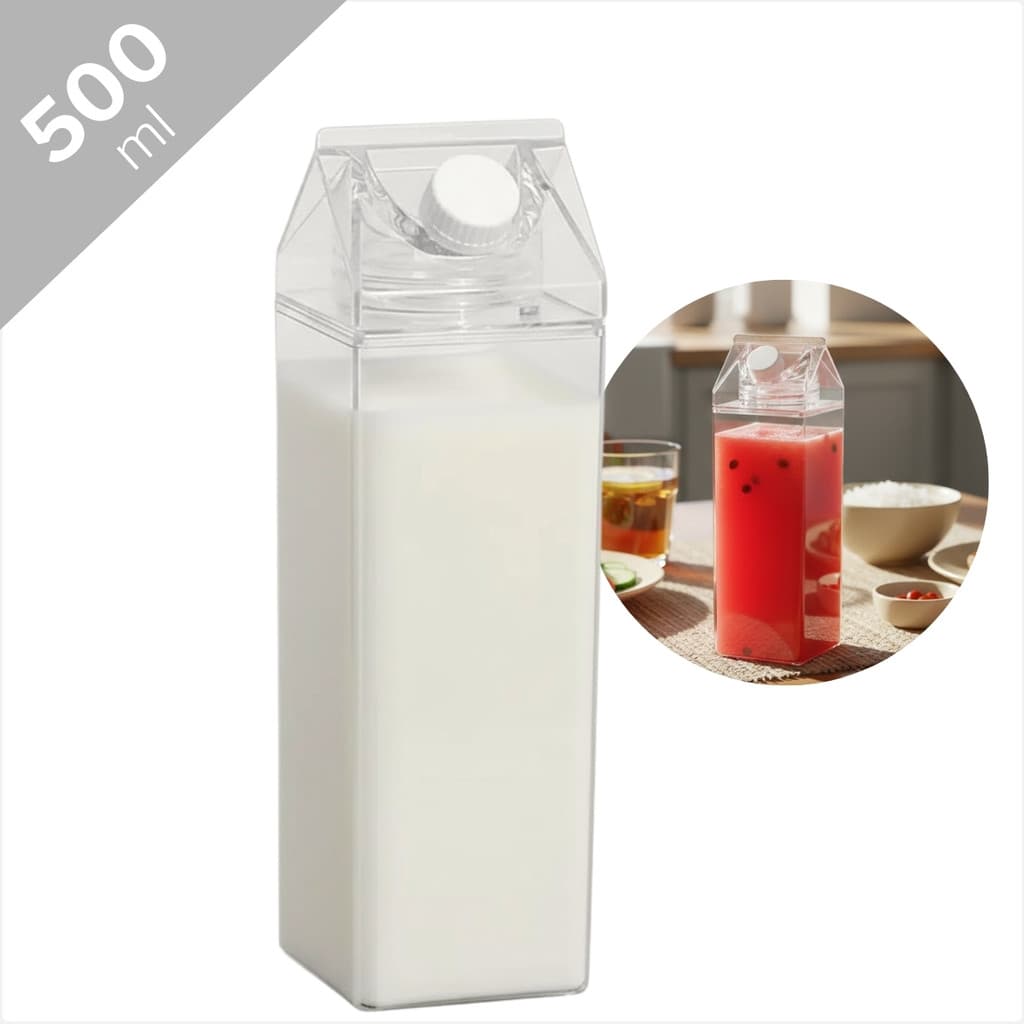 Garrafa Acrilica 500ml Caixa Leite Para Geladeira Portatil