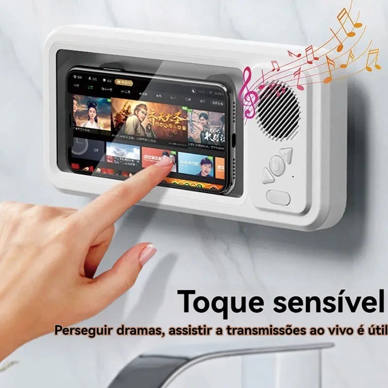Capa De Telefone À Prova D'água Para Banheiro , Com Alto-Falante Bluetooth , Suporte De Parede , Antiembaçante Banho , C