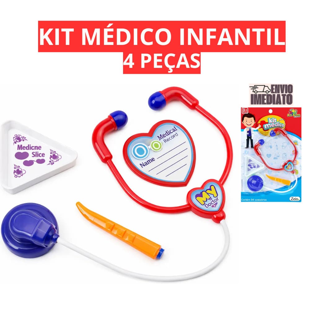 Kit Médico de Brinquedo 4 Peças – Acessórios para Brincar de Faz de Conta