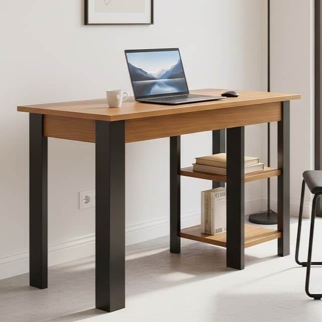 QUEIMA DE ESTOQUE - Escrivaninha 90cm p/ Estudo e Home Office c/ 2 Prateleiras - Estilo Industrial