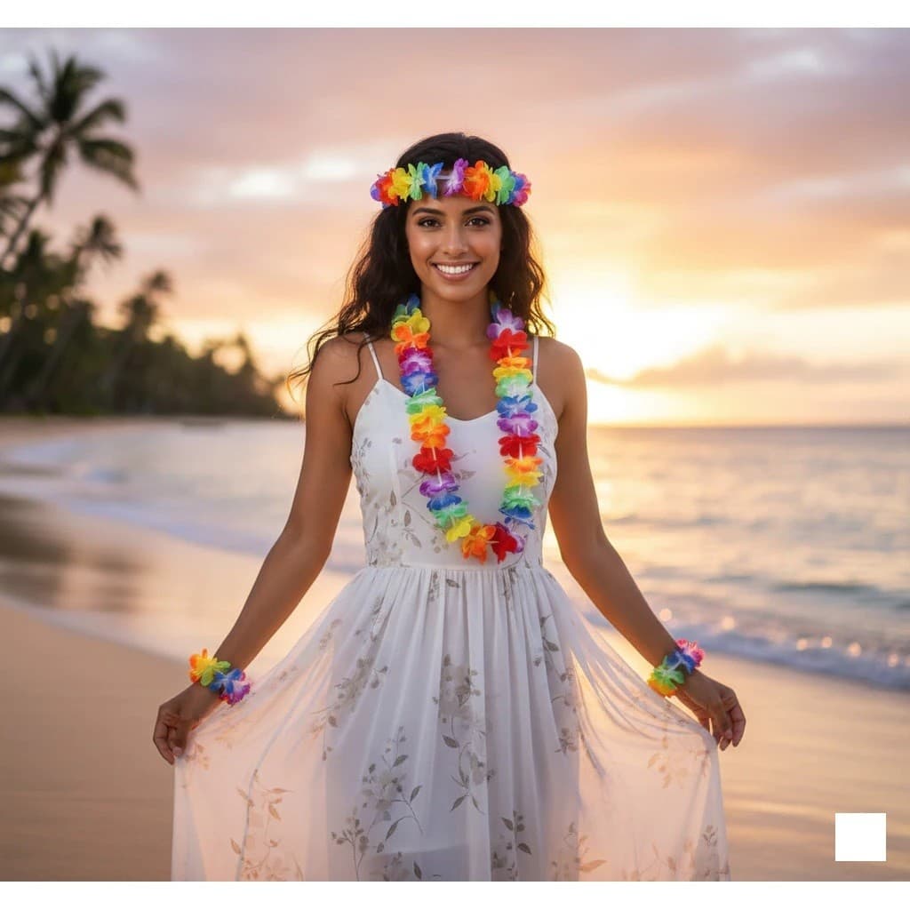 Kit Havaiano Colar, Coroa e Pulseira Festas Carnaval 1/4 pçs