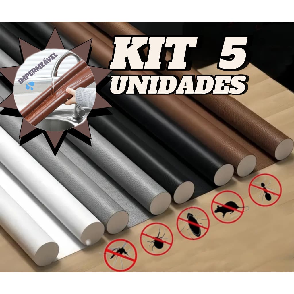 Kits 5/2 Veda Porta Batente Ajustavel Protetor de  80cm Rolinho Impermeável Vedação Total