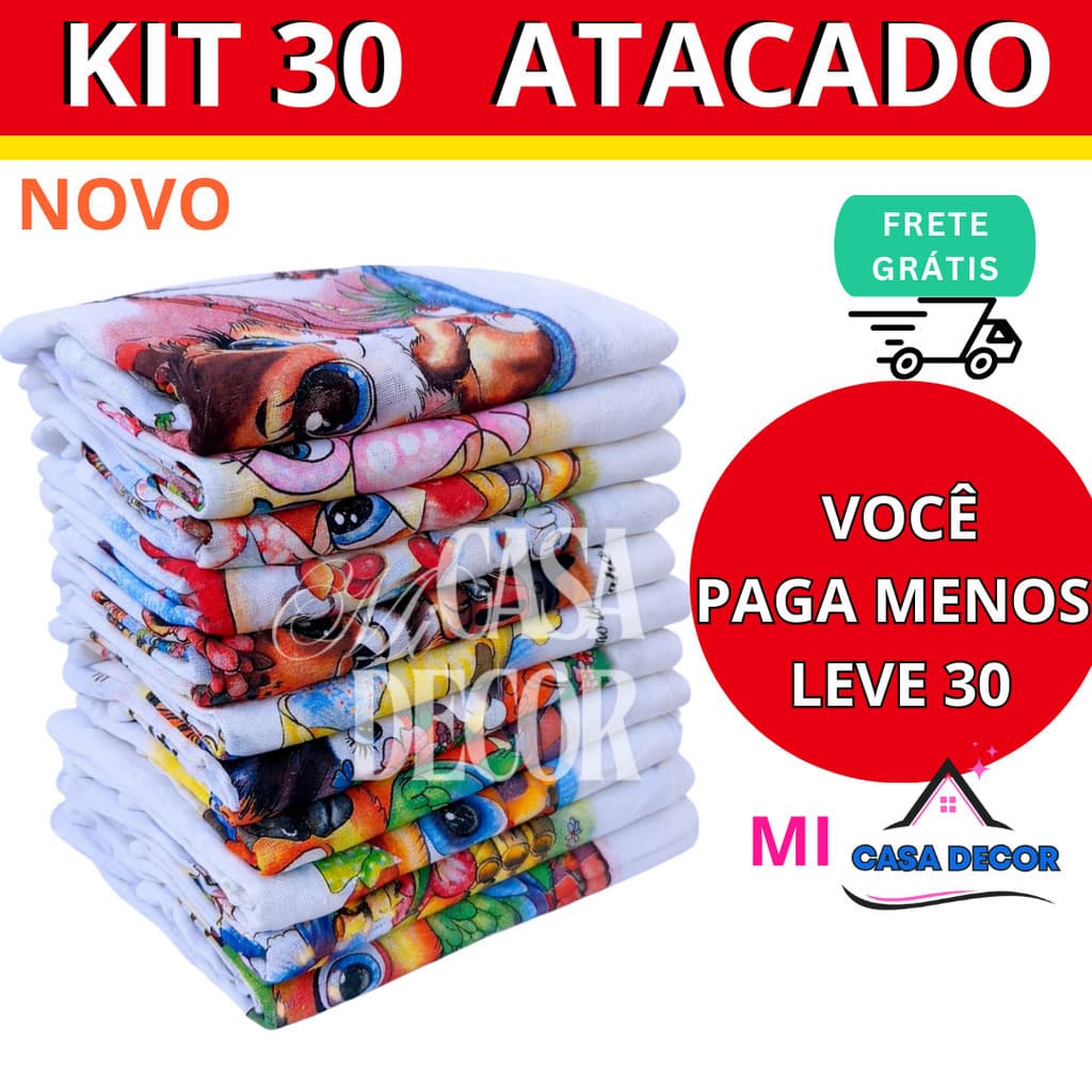 Pano de Prato Estampado Bainha Grande Kit Com 30 Peças 100% Algodão Guardanapo