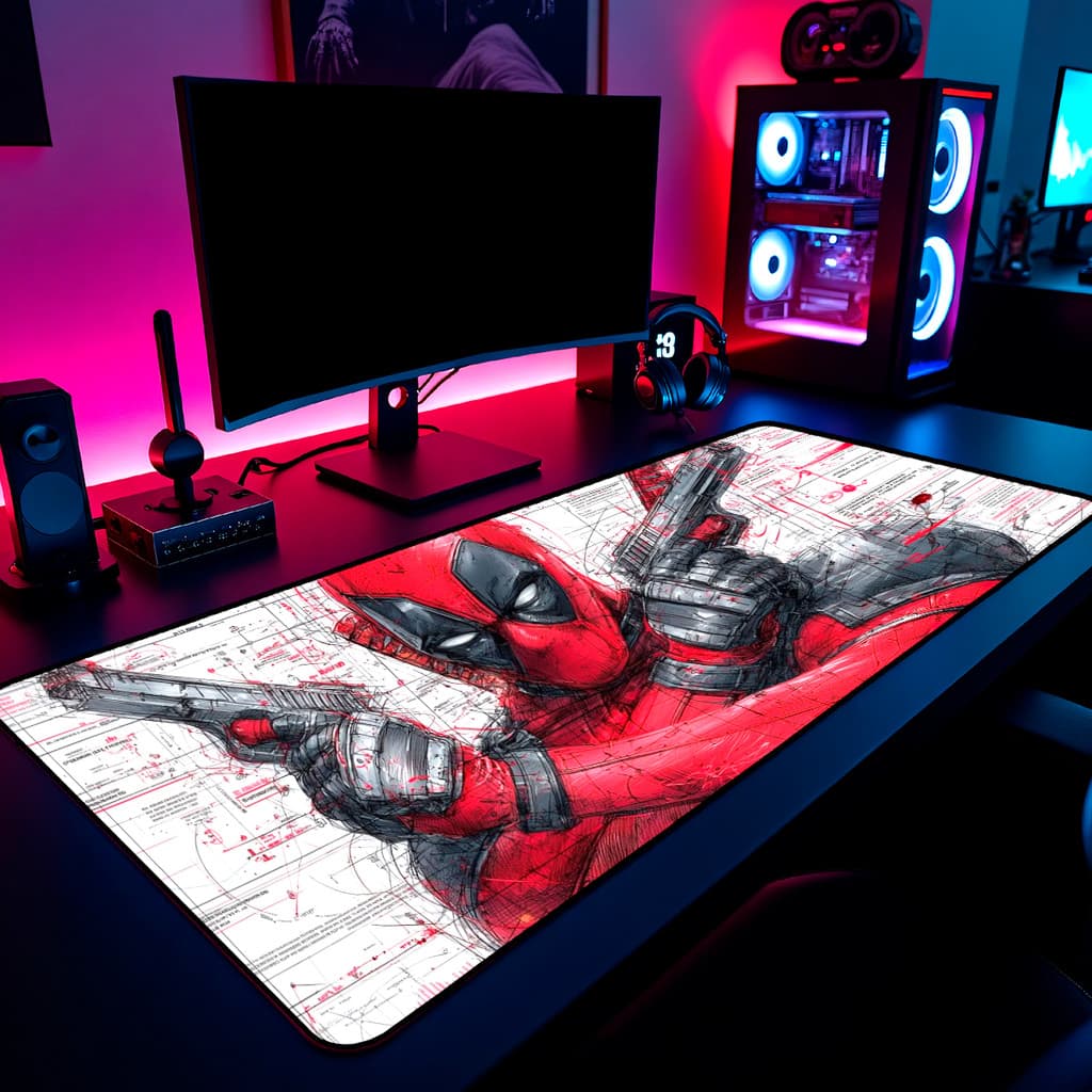 Mouse Pad Deadpool  Comics Gamer 65x3a0cm / 80x40cm / 90x50cm / 120x60cm Borda Costurada