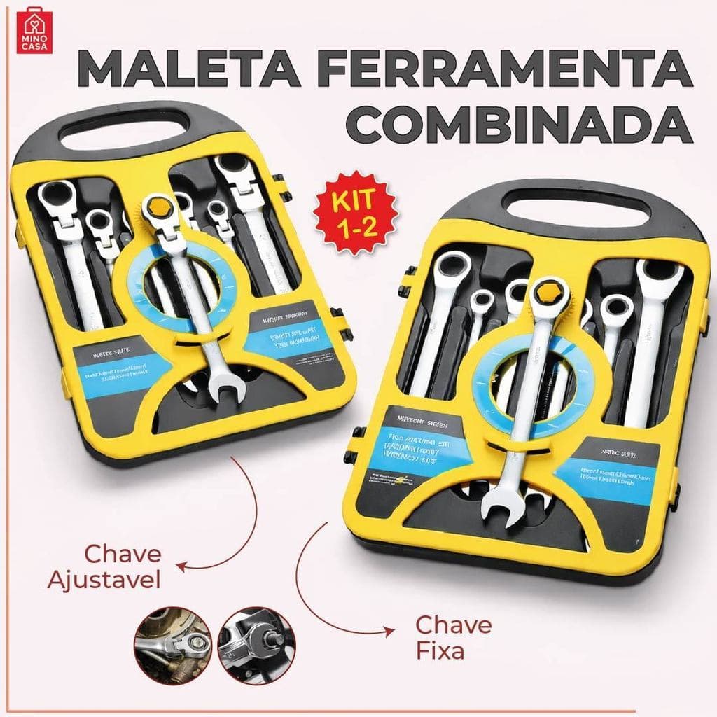 Kit Maleta Combinada com Chave Ajustável ou Fixa com 7 Chaves Catraca de Alta Qualidade