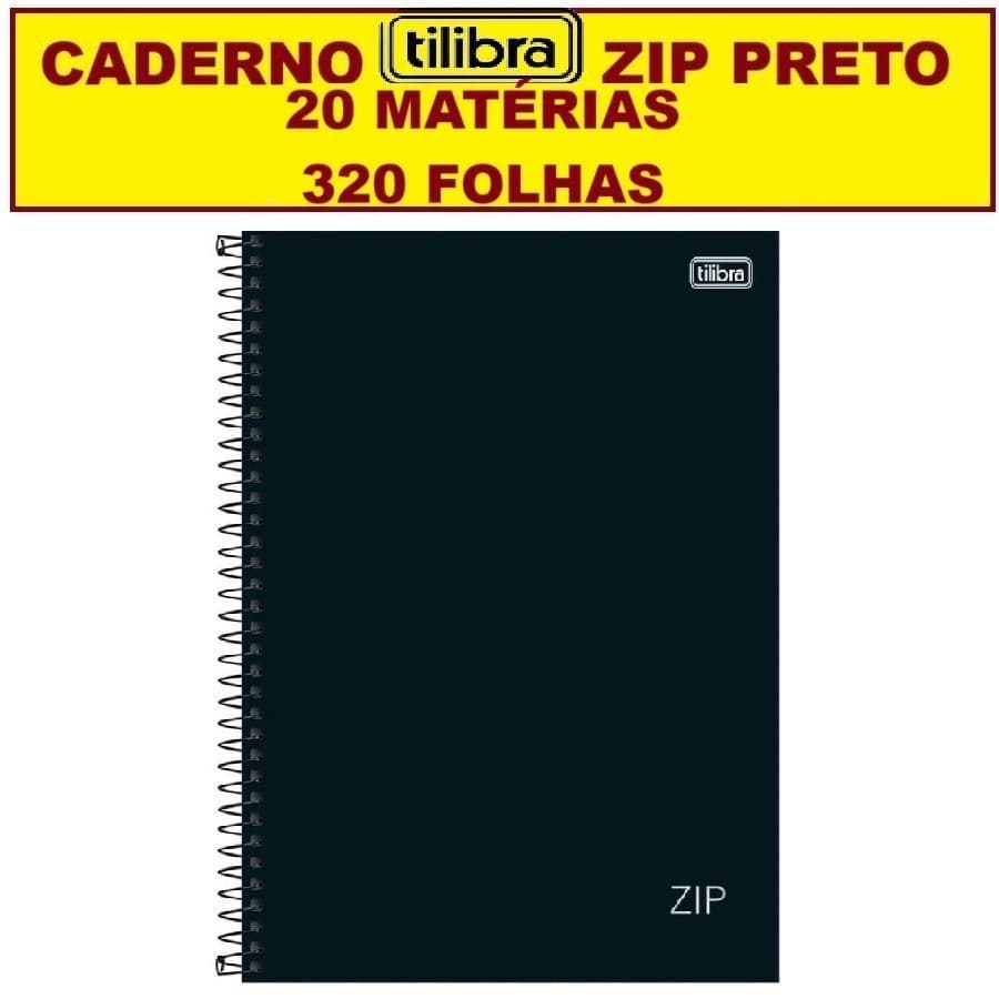 Caderno Tilibra 20 Matérias 320 Folhas Universitário Escola Faculdade Trabalho Espiral Zip Preto