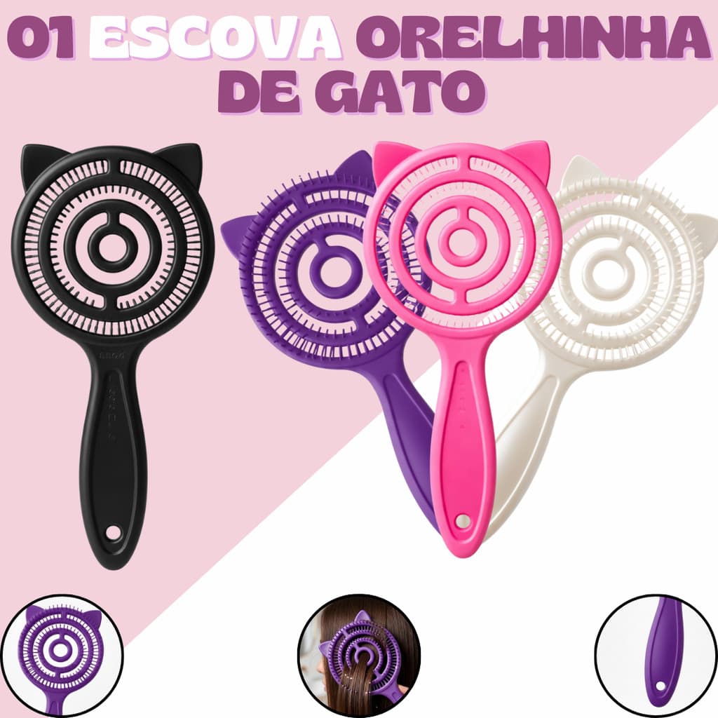 01 Escova Flex Orelha de Gatinho - Desembaraçadora