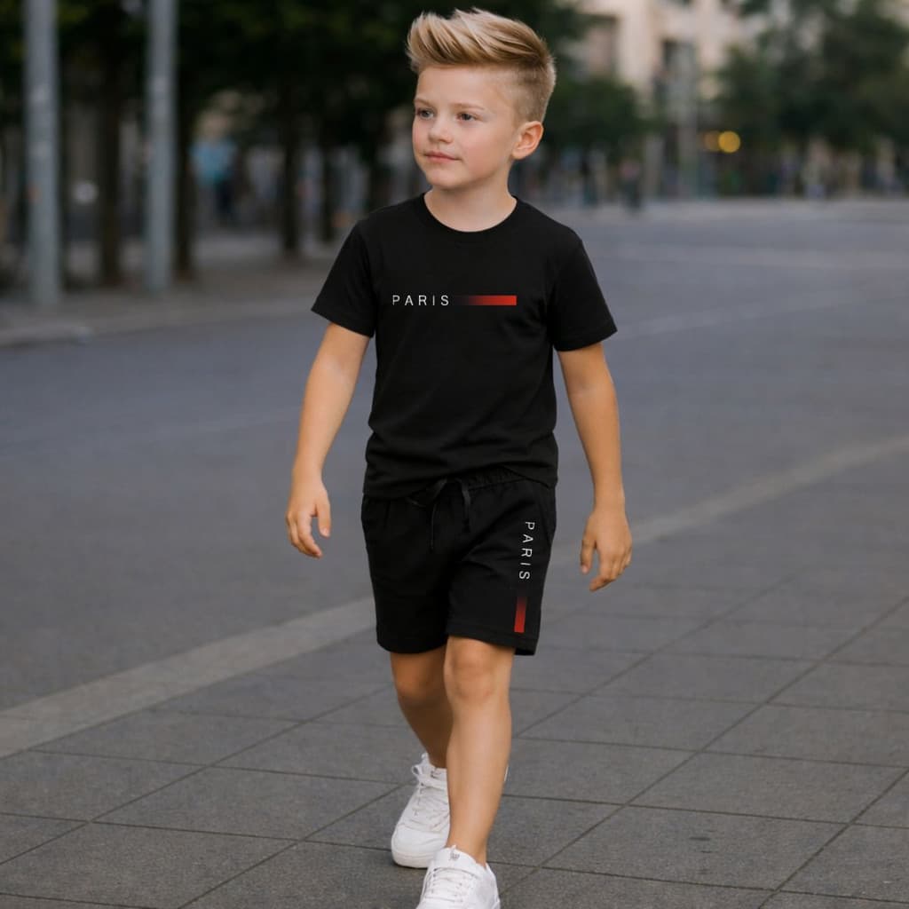 Conjunto Infantil Camiseta Short Moletom Paris Moda Criança