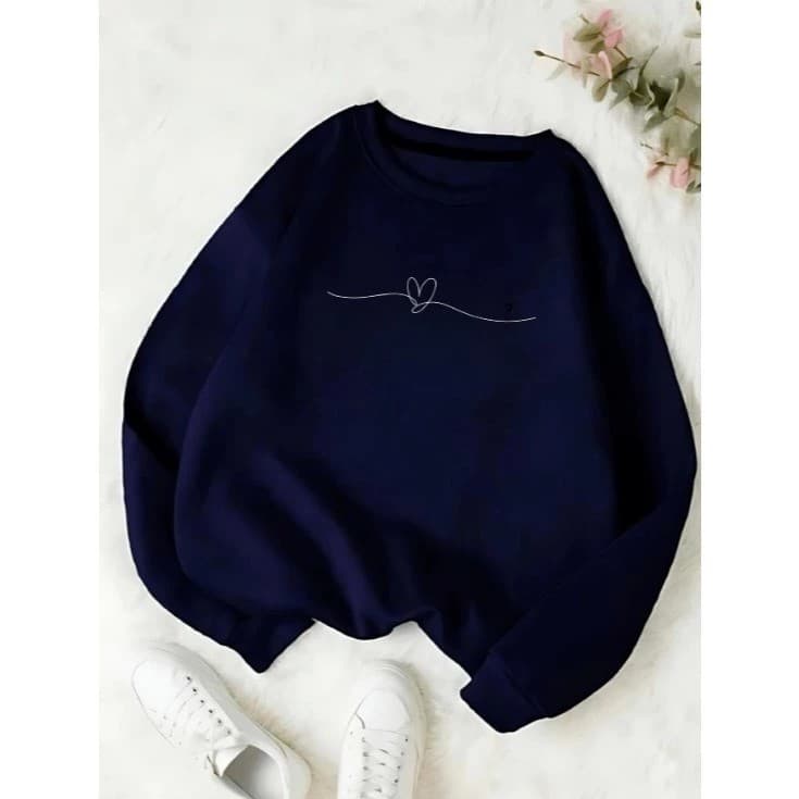 Moletom Gola Redonda Feminino Estampa Coração Algodão