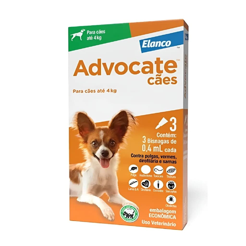 Anti pulgas Advocate Cães Até 4 kg com 3 pipetas