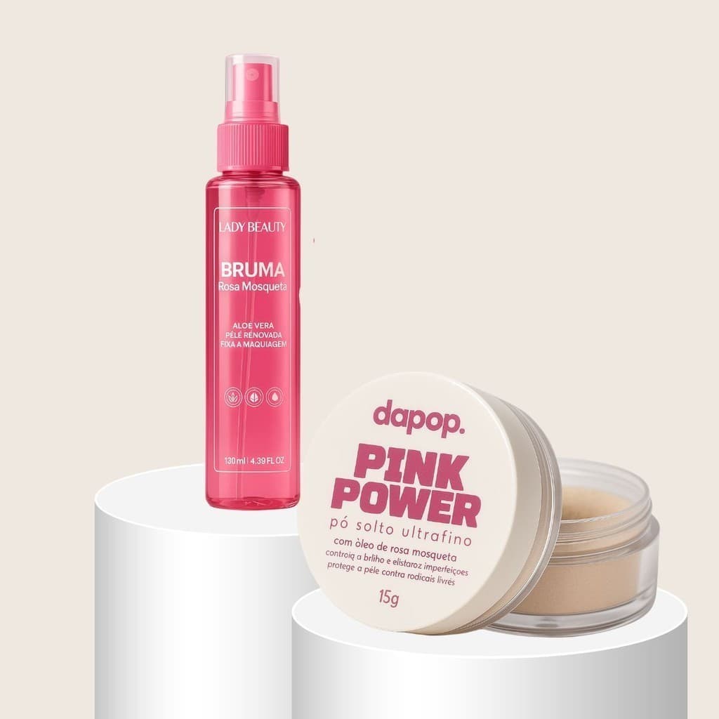Kit Bruma Fixadora Rosa Mosqueta Lady Beauty e Pó Finalizador Facial Pink Power Rosa Mosqueta Dapop