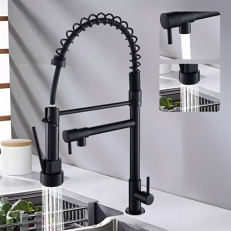 Torneira de Cozinha Gourmet 360° Inox 304 2 Modos de Água Fria Preto