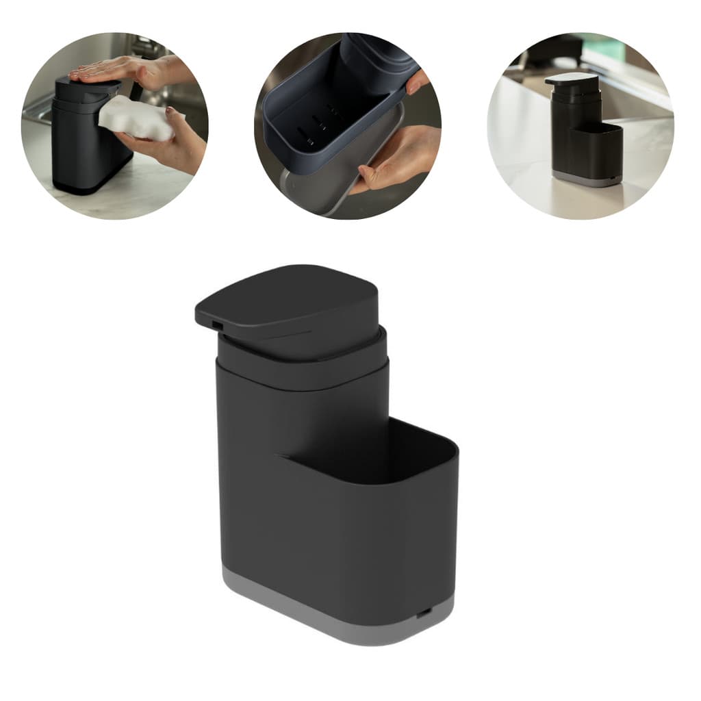 Dispenser de Detergente 550ml e Organizador de Pia Porta Esponja Bucha Rodo com Bandeja de Agua OU