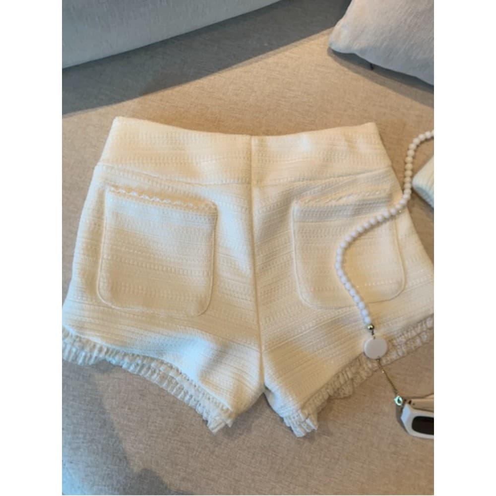 Inverno exterior usar a linha Shorts brancos com botas femininas Super lindas rendas Tweed calças grossas Leggings