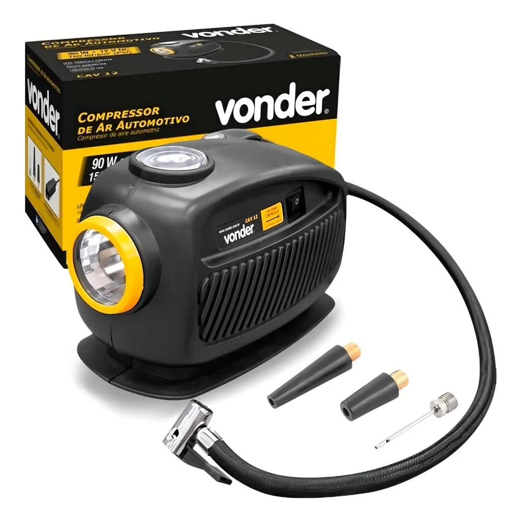 Mini Compressor Ar Vonder 12v 150 Psi Cav12 Pneu E Bola Preto 12v - Preto - 12V