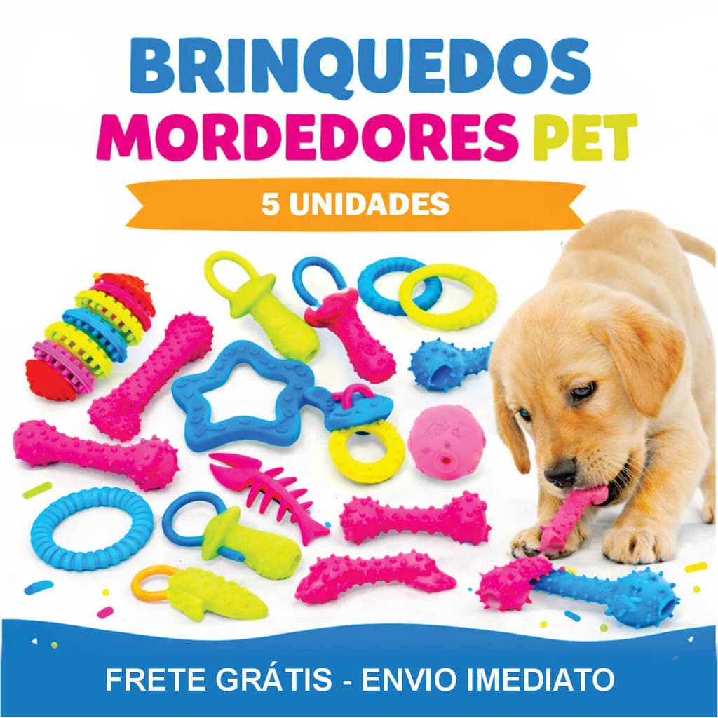 Kit 5 Brinquedos Mordedor Pet Resistente Cachorro Anti Estresse Cão de Pequeno Médio Porte Filhote