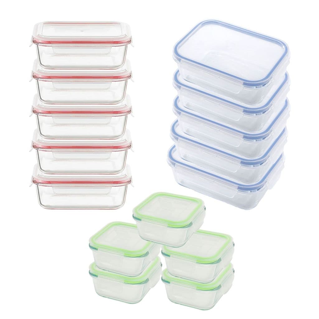 Kit 10 Potes Hermeticos Retangular Vidro 1040ml + 5 Potes Herméticos 630ml P/ Cozinha E Organização